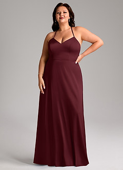 Azazie Mei Bridesmaid Dresses Cabernet A-Line V-Neck Stretch Satin Dress image7