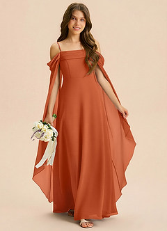 Azazie Moana Junior Linia A Pofałdowany Szyfon Długość podłogi Młodsza druhna Sukienka image3