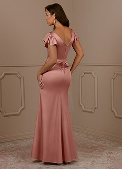 Azazie Roya Mother of the Bride Dresses Rosette Mermaid V-Neck Pleated Stretch Satin Dress image3