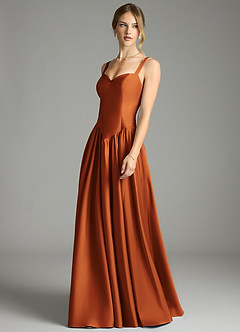 Azazie Evadina Suknie dla druhen Linia A Gorset Satyna elastyczna Do ziemi Sukienka image3