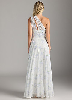 Azazie Charlize Bridesmaid Dresses Blue Vintage Floral A-Line One Shoulder Chiffon Dress image2