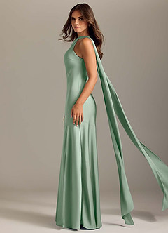 Azazie Kinsley Robes de demoiselle d'honneur Robe Sirène en Satin extensible Fente Latérale Agave image4
