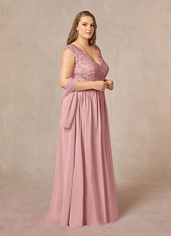 Azazie Amethyst Mother of the Bride Dresses Dusty Rose A-Line V-Neck Sequins Chiffon Dress image11