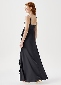 Azazie Kaylee Junior Black A-Line with Belt Stretch Satin Dress image5