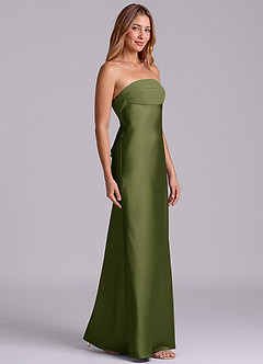 Azazie Ailanie Brudtärnklänningar Klä av Tubklänning i Stretch Satin Axelbandslös Oliv image4