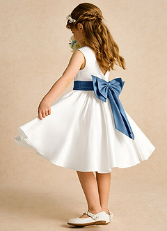 Azazie Sosie Flower Girl Dresses Ivory Twilight A-Line Pleated Matte Satin Dress image4