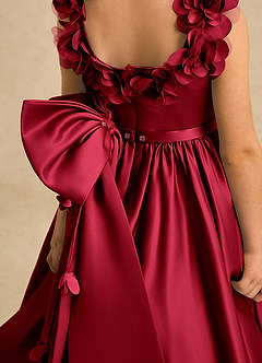 Azazie Eden Robe Demoiselle D'honneur Fillette Robe Princesse en Mat Satiné Plissé Écarlate image6