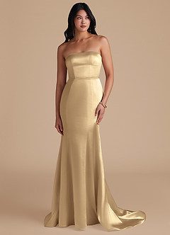 Azazie Aura Vestidos de damas de honor Vestido de Champán de Satén Metálico de Corte Sirena Convertible image1
