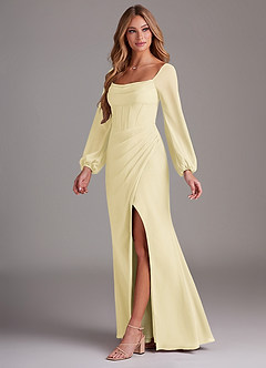 Azazie Charissa Bridesmaid Dresses Lemon Sorbet Sheath Long Sleeve Chiffon Dress image4