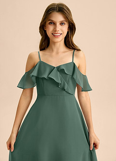 Azazie Kamilla Junior Abito A-Line in Chiffon a Spalla Scoperta Muschio Marino image7