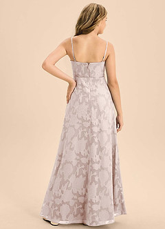 Azazie Kaylee Junior Blushing Pink A-Line with Belt Floral Burnout Dress image2