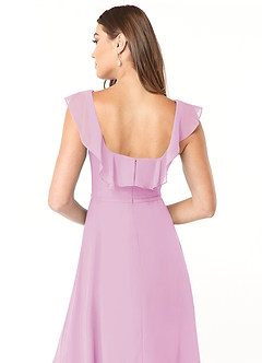Azazie Jinny Bridesmaid Dresses Candy Pink A-Line Square Neckline Ruched Chiffon Dress image6