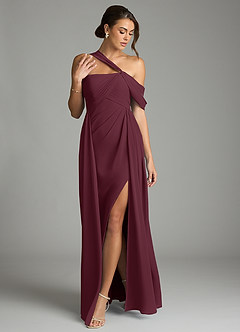 Azazie Kassandra Bridesmaid Dresses Cabernet A-Line Off the Shoulder Chiffon Dress image3