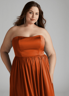 Azazie Morana Jurken voor bruidsmeisjes Converteerbaar Jurk van Stretch Satijn met A-Lijn Off the Shoulder Verbrande Sinaasappel image19
