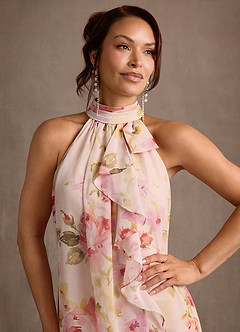 Azazie Camilla Mother of the Bride Dresses Pale Yellow Floral A-Line Pleated Chiffon Dress image5