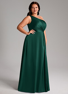 Azazie Brooke Bridesmaid Dresses Emerald A-Line One Shoulder Stretch Satin Dress image10