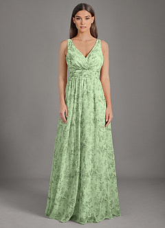 Azazie Kora Bridesmaid Dresses Green Fern Floral A-Line Pleated Chiffon Dress image1
