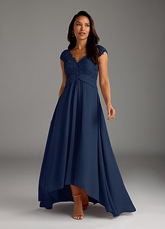 Azazie Irmeli Mother of the Bride Dresses Dark Navy A-Line Lace Chiffon Dress image3