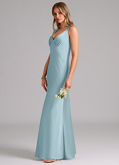 Azazie Kamila Bridesmaid Dresses Moody Blue A-Line Pleated Stretch Satin Dress image6