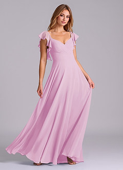 Azazie Leilani Bridesmaid Dresses Candy Pink A-Line Pleated Chiffon Dress image3