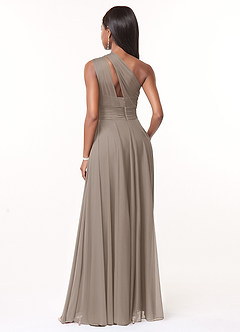 Azazie Charlize Bridesmaid Dresses Taupe A-Line One Shoulder Mesh Dress image2