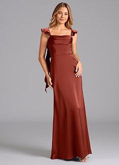 Azazie Adi Bridesmaid Dresses Terracotta A-Line Pleated Stretch Satin Dress image1