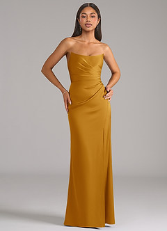 Azazie Marla Bridesmaid Dresses Butterscotch Sheath Strapless Stretch Satin Convertible Dress image1