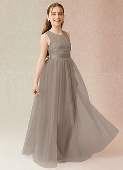 Azazie Georgette Junior A-Linie Spitze Tüll Kleid Taupe image4