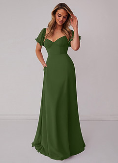 Barbie ♥ Azazie Bridesmaid Dresses Olive A-Line Pleated Chiffon Dress image5