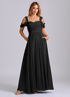 Azazie Koa Brudtärnklänningar Klä av A-Linje i Chiffong Av axeln Svart image1