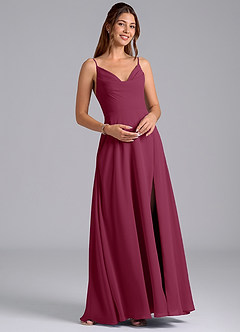 Azazie Sarella Bridesmaid Dresses Mulberry A-Line with Pockets Chiffon Dress image4