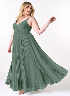 Azazie Raychelle Brautjungfernkleider A-Linie V-Hals Chiffon Kleid Eukalyptus image9