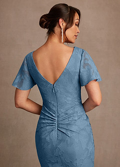 Azazie Jolene Mother of the Bride Dresses Steel Blue Mermaid Pleated Floral Burnout Dress image6