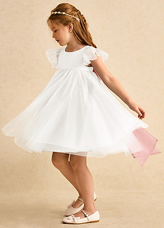 Azazie Munchkin Flower Girl Dresses Ivory Rosette A-Line Bow Tulle Dress image5