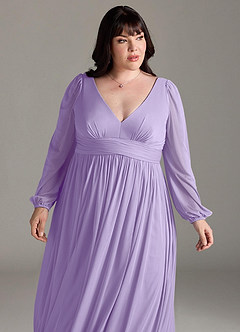 Azazie Norah Bridesmaid Dresses Lilac A-Line V-Neck Long Sleeve Chiffon Dress image12