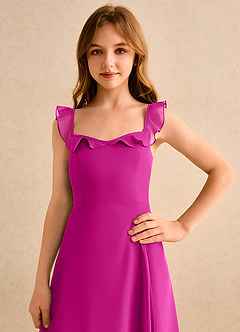 Azazie Chip Girls Formal Flower Girl Dresses Fuchsia A-Line Sleeveless Chiffon Dress image6