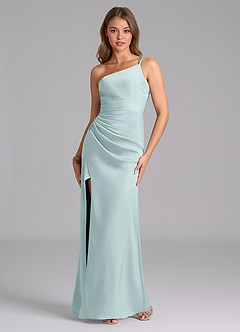 Azazie Eren Bridesmaid Dresses Mist Mermaid One Shoulder Stretch Satin Dress image2