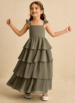Azazie Boba Flower Girl Dresses Willow Green A-Line Square Neckline Chiffon Dress image3