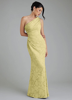 Azazie Akilah Robes à essayer chez vous Robe Sirène en Blumen-Burnout Asymétrique Sorbet Citron image1