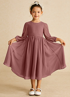Azazie Lolo Flower Girl Dresses Desert Rose A-Line with Sleeves Chiffon Dress image3