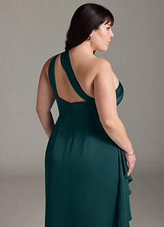 Azazie Maive Bridesmaid Dresses Pine Sheath Ruched Stretch Satin Dress image12