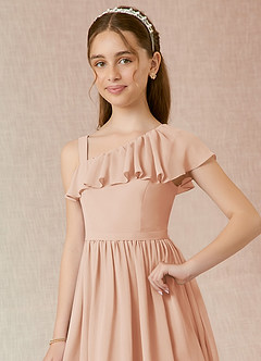 Azazie Mango Junior Robe Trapèze en Mousseline de soie Rayé Rose Perle image4