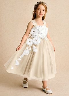 Azazie Dovey Robe Demoiselle D'honneur Fillette Robe Princesse en Tulle Arc Champagne image6