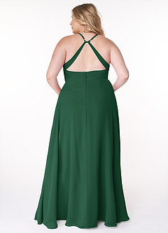 Azazie Davis Vestidos de damas de honor Vestido de Verde Oscuro de Gasa de Corte en A con Cuello en V image8