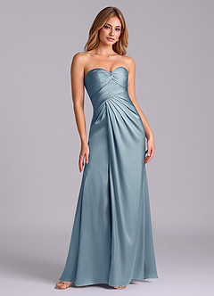 Azazie Sabrine Final Sale Dusty Blue A-Line Sweetheart Neckline Stretch Satin Dress image3