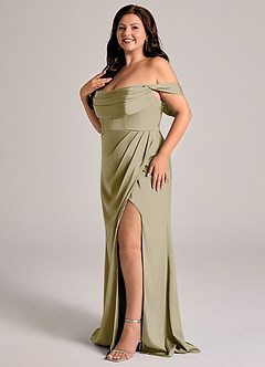 Azazie Johana Bridesmaid Dresses Moss Green Mermaid Off the Shoulder Stretch Satin Convertible Dress image10