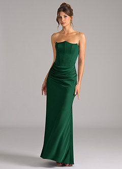 Azazie Debby Bridesmaid Dresses Dark Green Mermaid Strapless Stretch Satin Convertible Dress image4
