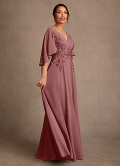 Azazie Tilda Abiti per la Madre della Sposa Abito A-Line in Chiffon Pizzo Rosa Del Deserto image3