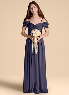 Azazie Kaitlynn Junior Stormy A-Line Off the Shoulder Stretch Satin Dress image4