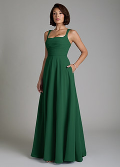 Azazie Azaria Bridesmaid Dresses Dark Green A-Line Corset Chiffon Dress image5
